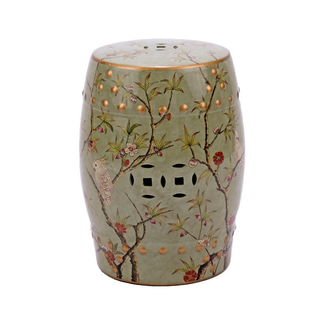 Famille Rose Green Stool Bird Floral Motif