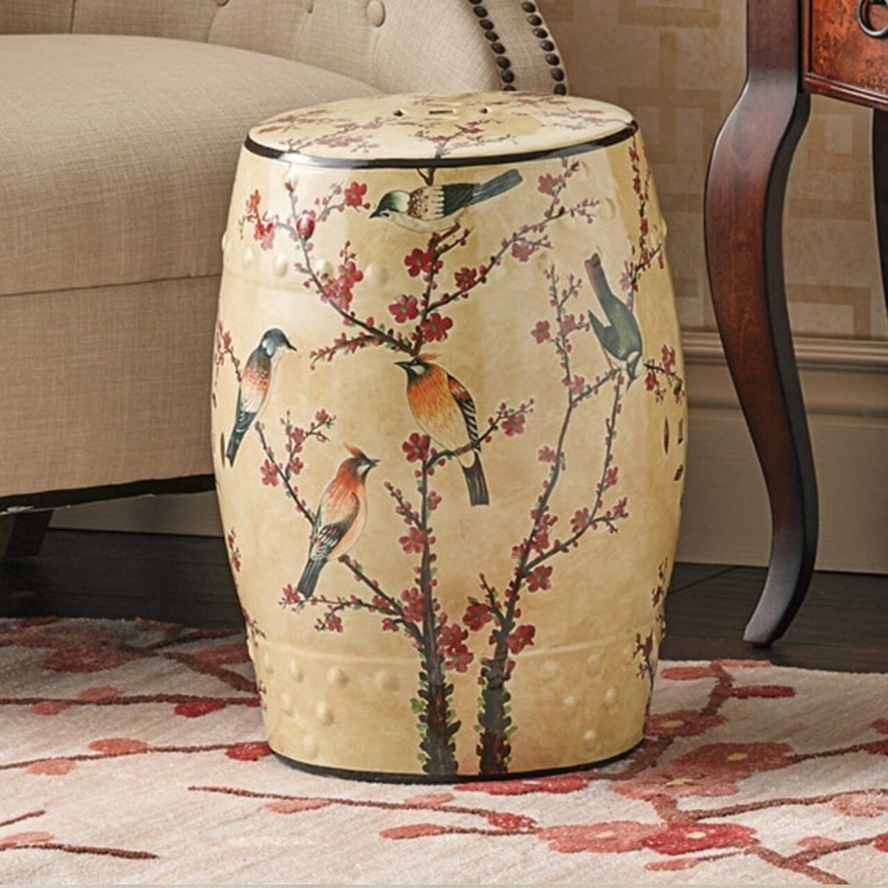 Magpie Cherry Garden Stool, Beige/Multi