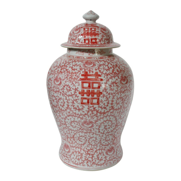 Legend of Asia Red Double Happiness Floral Temple Jar