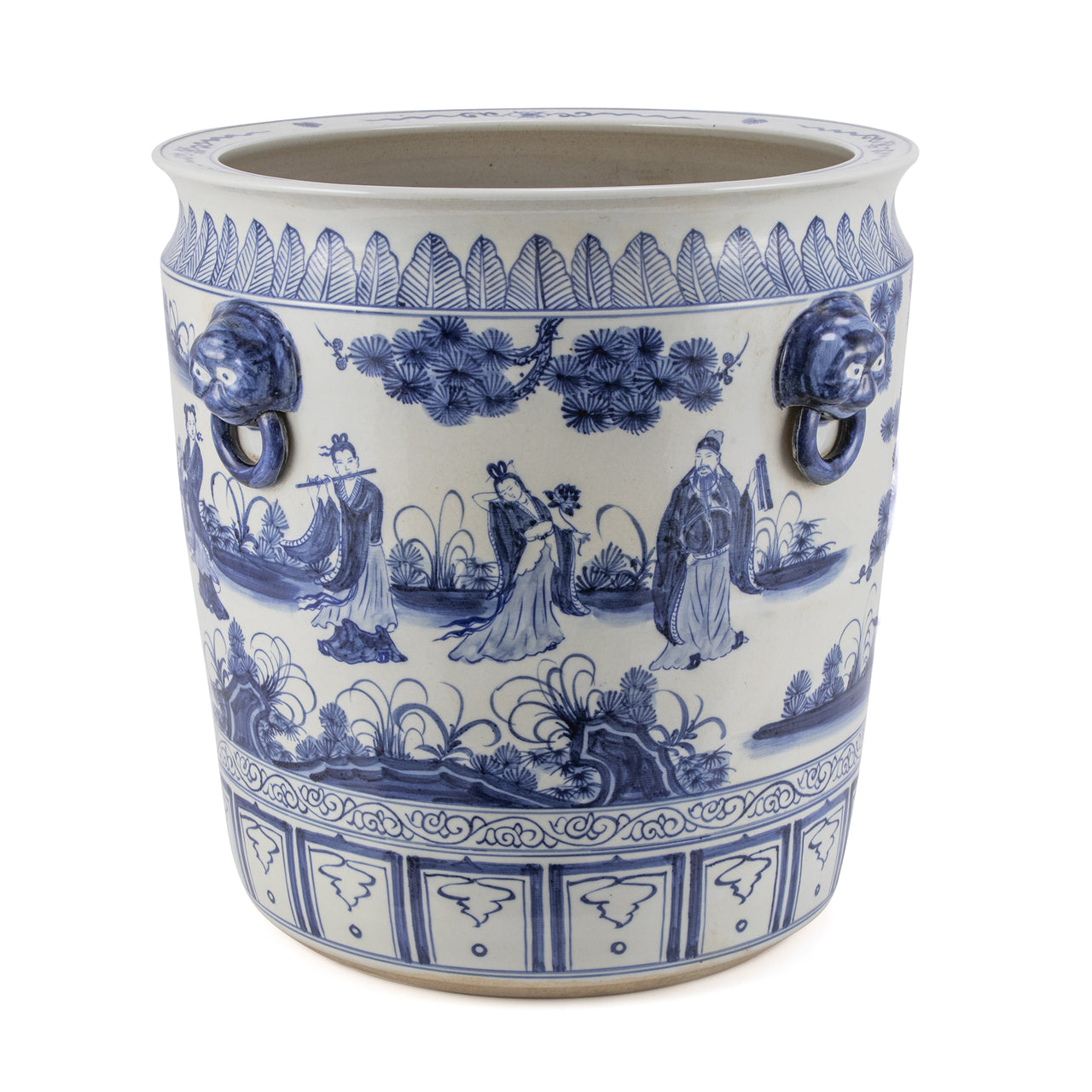Blue And White Porcelain Eight Immortals Planter With Lion Handle By Legends Of Asia