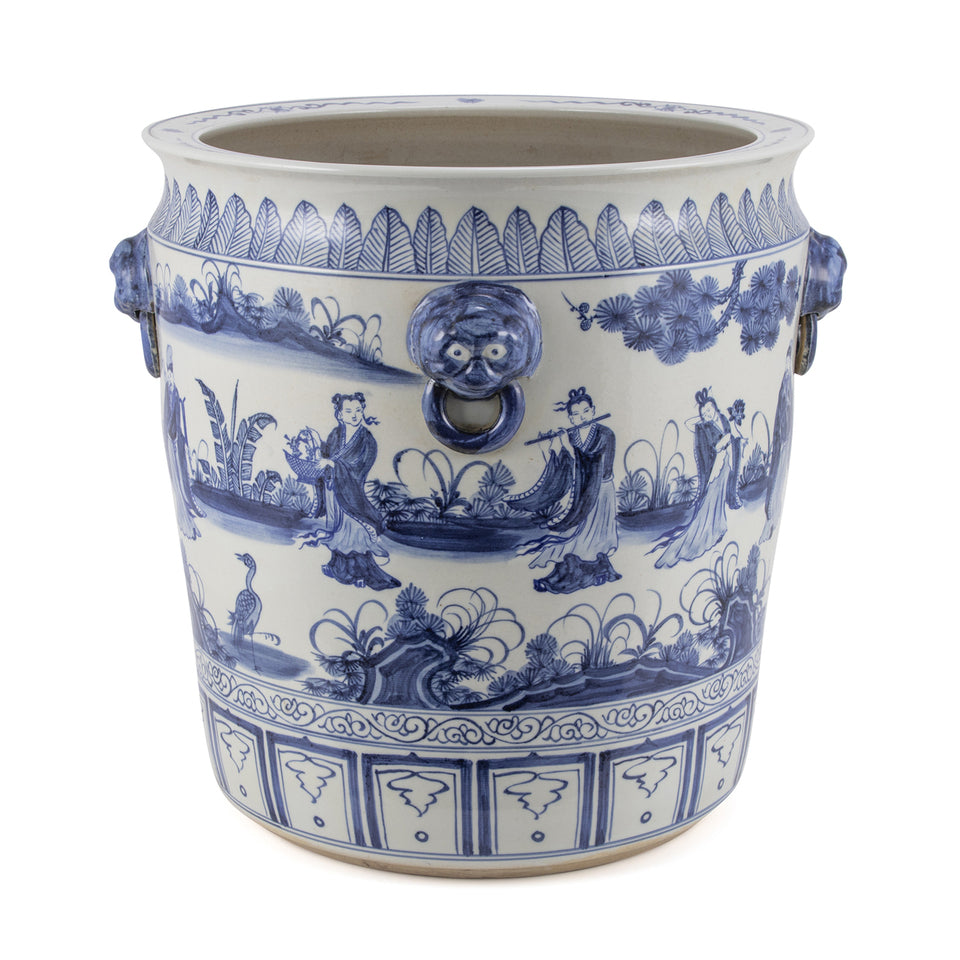 Blue And White Porcelain Eight Immortals Planter With Lion Handle By Legends Of Asia