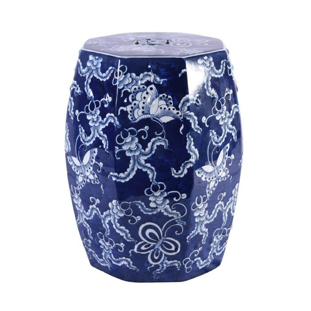 Hexagonal Butterfly Garden Stool, Blue by Legends of Asia