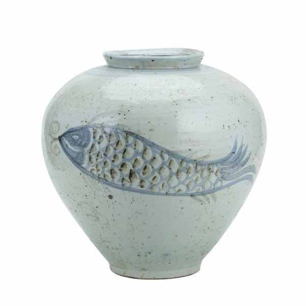 Blue And White Porcelain Silla Koi Fish Jar by Legend of Asia