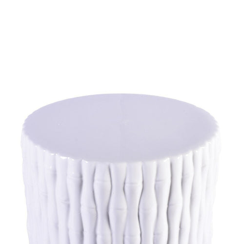 White Cylinder Porcelain Garden Stool, Bamboo Carving