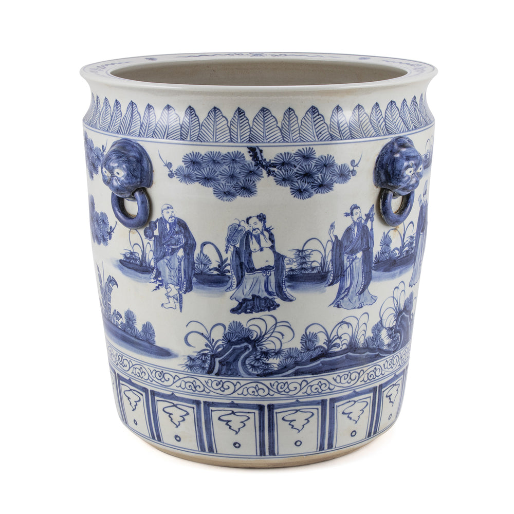 Blue And White Porcelain Eight Immortals Planter With Lion Handle By Legends Of Asia