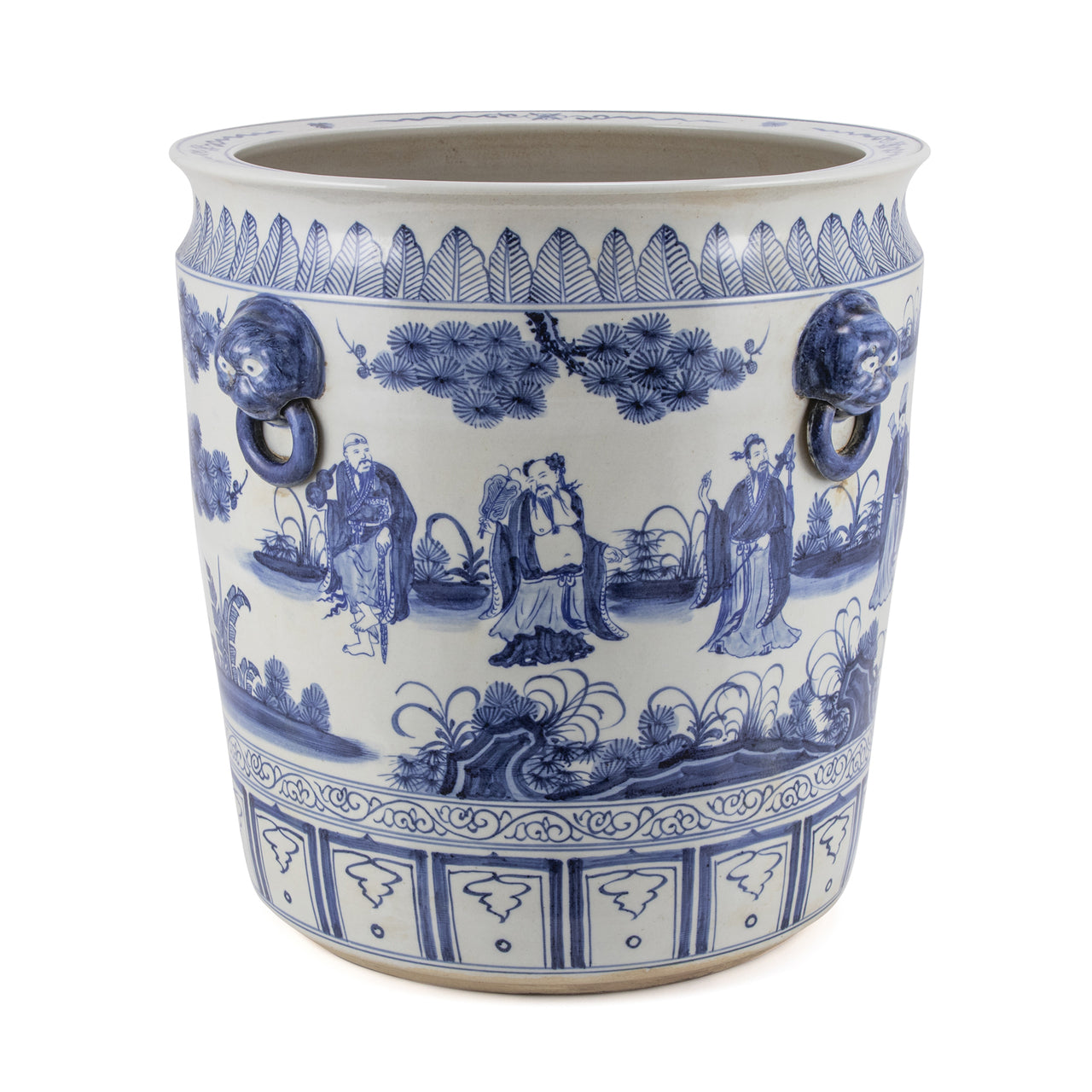 Blue And White Porcelain Eight Immortals Planter With Lion Handle By Legends Of Asia