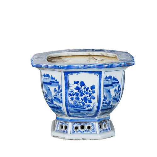 Blue And White Porcelain Octagonal Foot Bath Floral Brid By Legends Of Asia