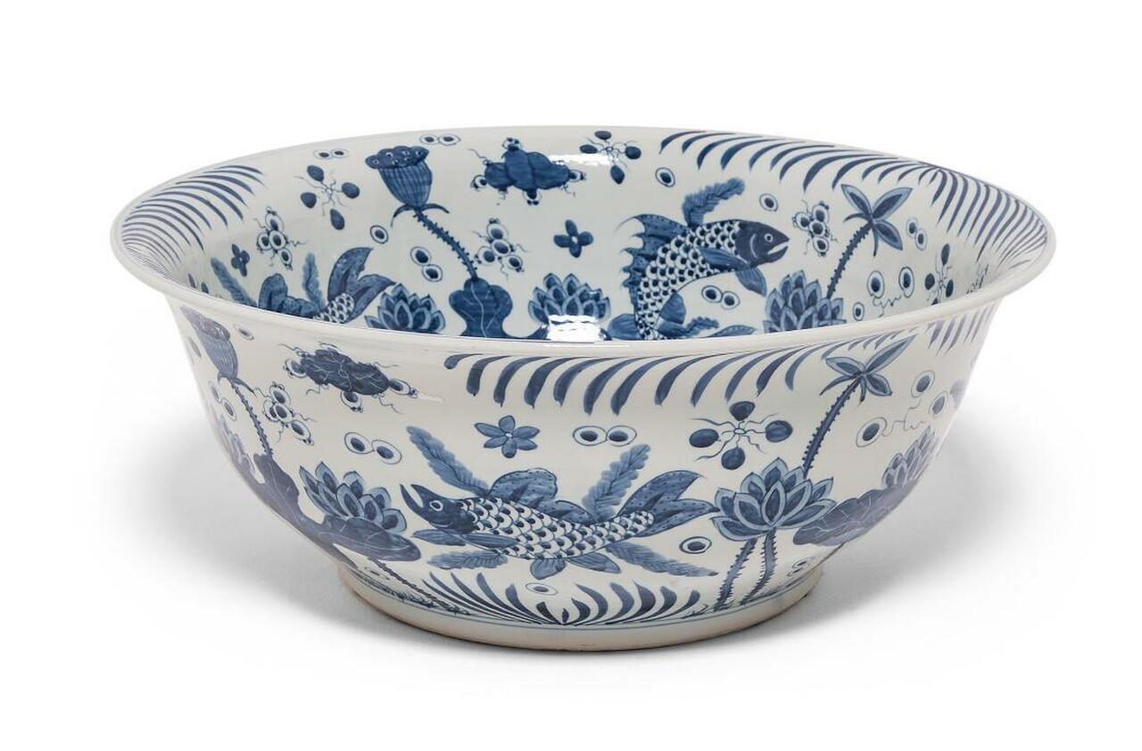 Blue and White Fish Bowl By Legends Of Asia