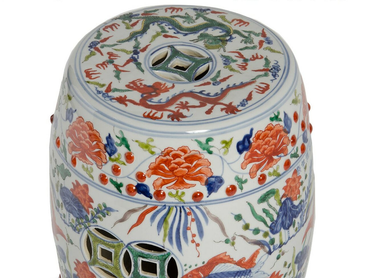 Fish-Motif Garden Stool, Orange/Multi