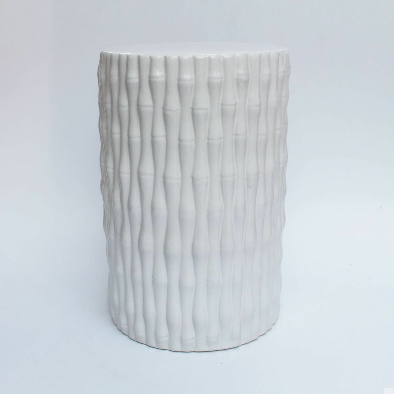 White Cylinder Porcelain Garden Stool, Bamboo Carving