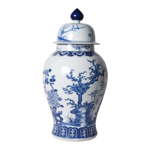 Blue And White Porcelain Four Season Plants Large Temple Jar By Legends Of Asia