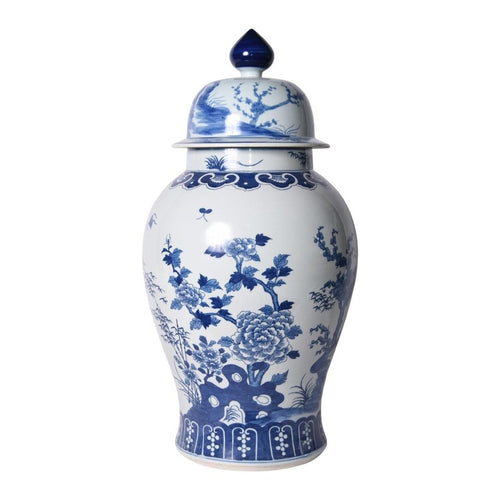Blue And White Porcelain Four Season Plants Large Temple Jar By Legends Of Asia