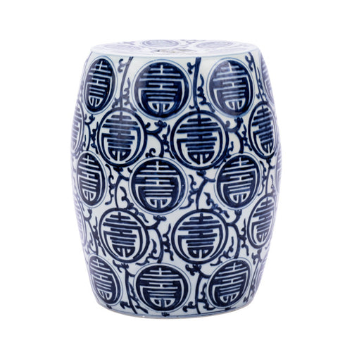 Blue and White Longevity Garden Stool By Legends Of Asia