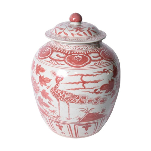 Coral Red Ginger Jar Bird Motif by Legend of Asia
