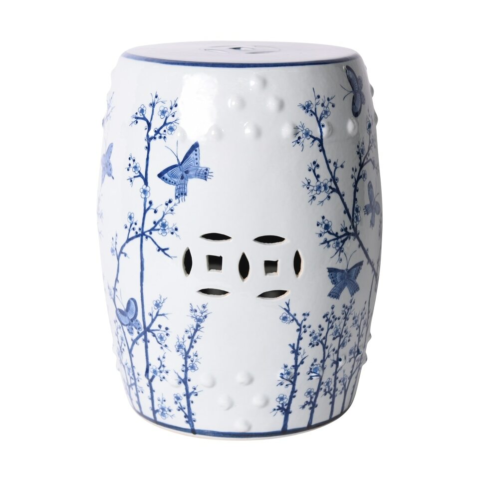 Blue and White Butterfly Plum Porcelain Garden Stool