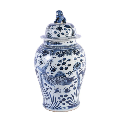 B&W Fish Temple Jar By Legends Of Asia