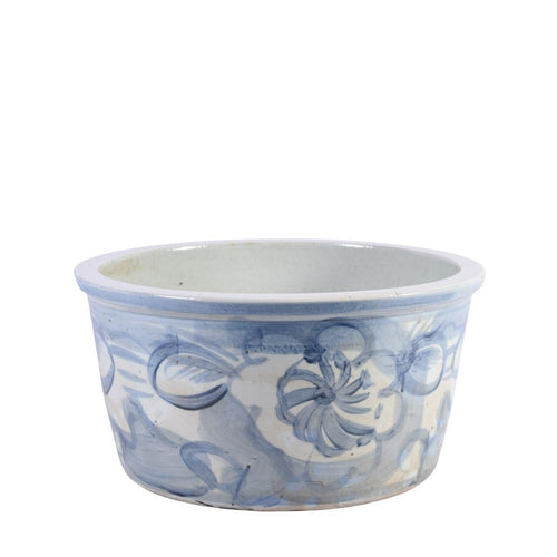 Blue And White Porcelain Basin Planter Twisted Flower Motif