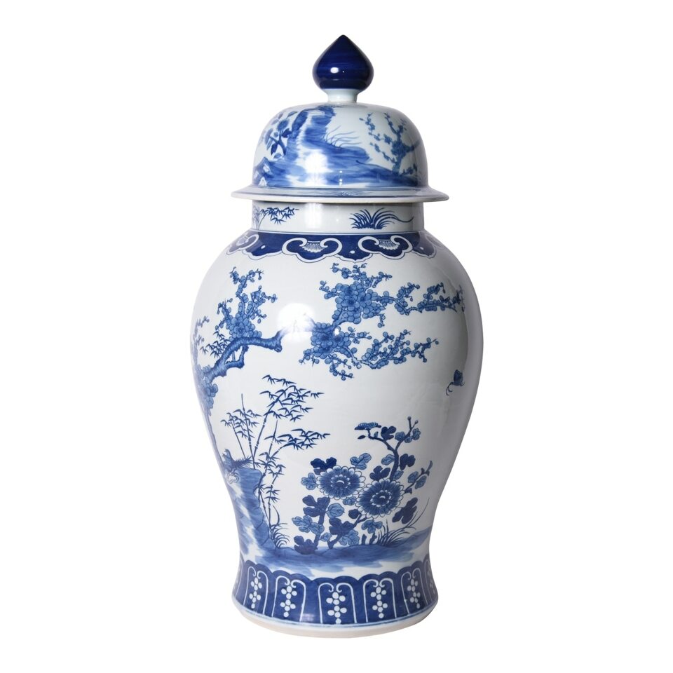 Blue And White Porcelain Four Season Plants Large Temple Jar By Legends Of Asia