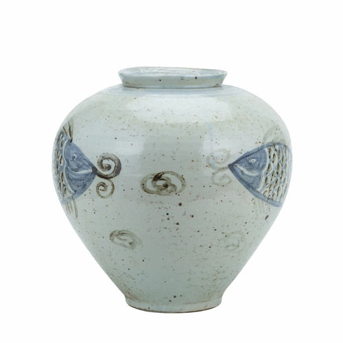 Blue And White Porcelain Silla Koi Fish Jar by Legend of Asia