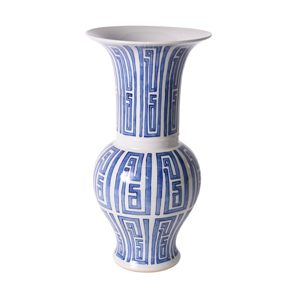 Blue And White Siam Symbol Ballaster Vase  by Legend Of Asia