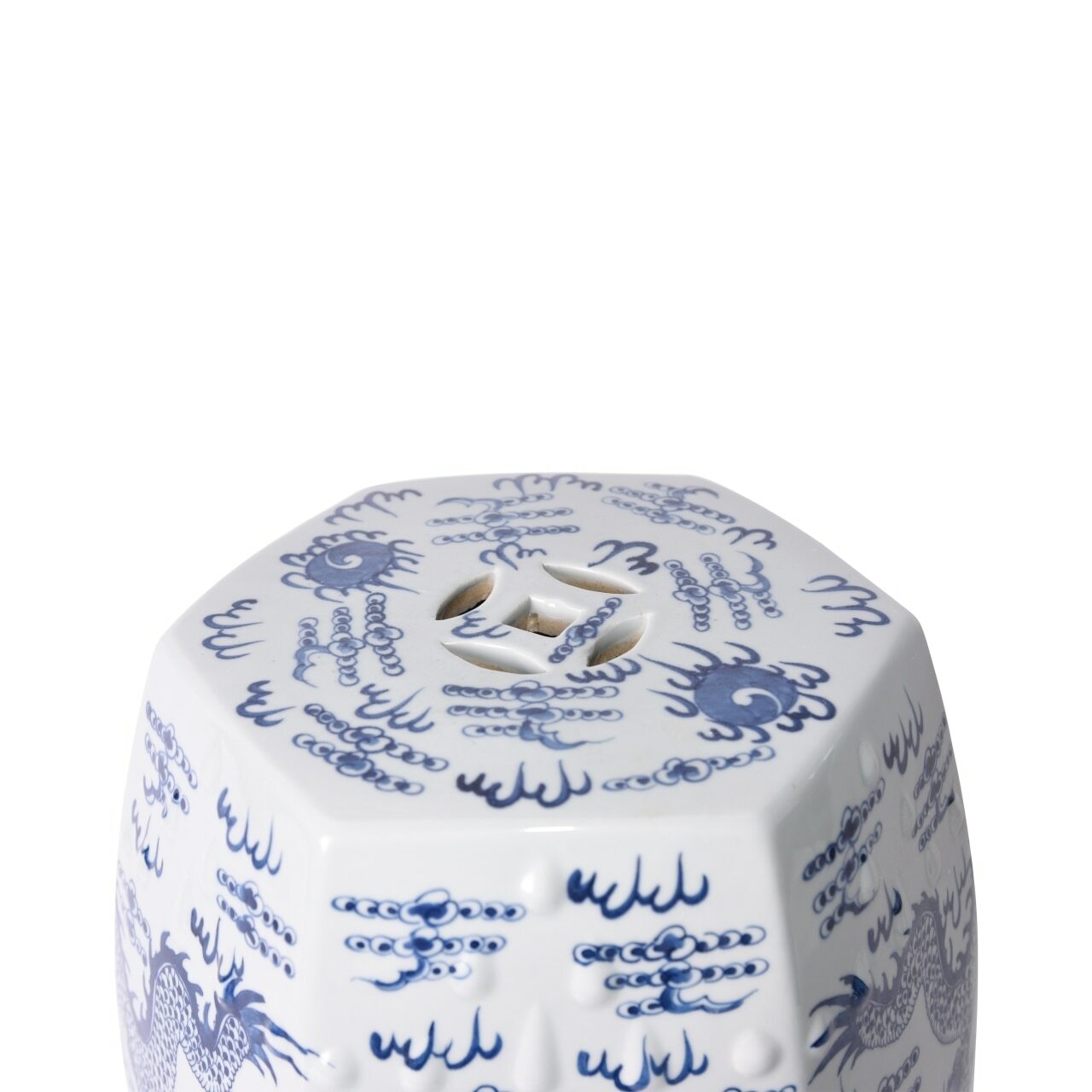Blue & White Hex Fire Ball Dragon Garden Stool