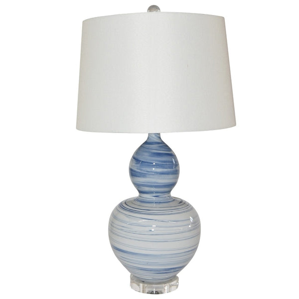 Blue And White Marblized Gourd Vase Lamp by Legend of Asia