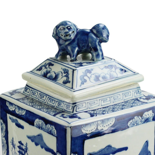 Blue And White Tall Square Jar Landscape By Legends Of Asia