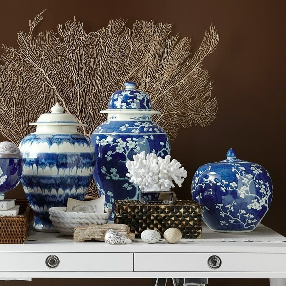 Blue & White Plum Melon Jar