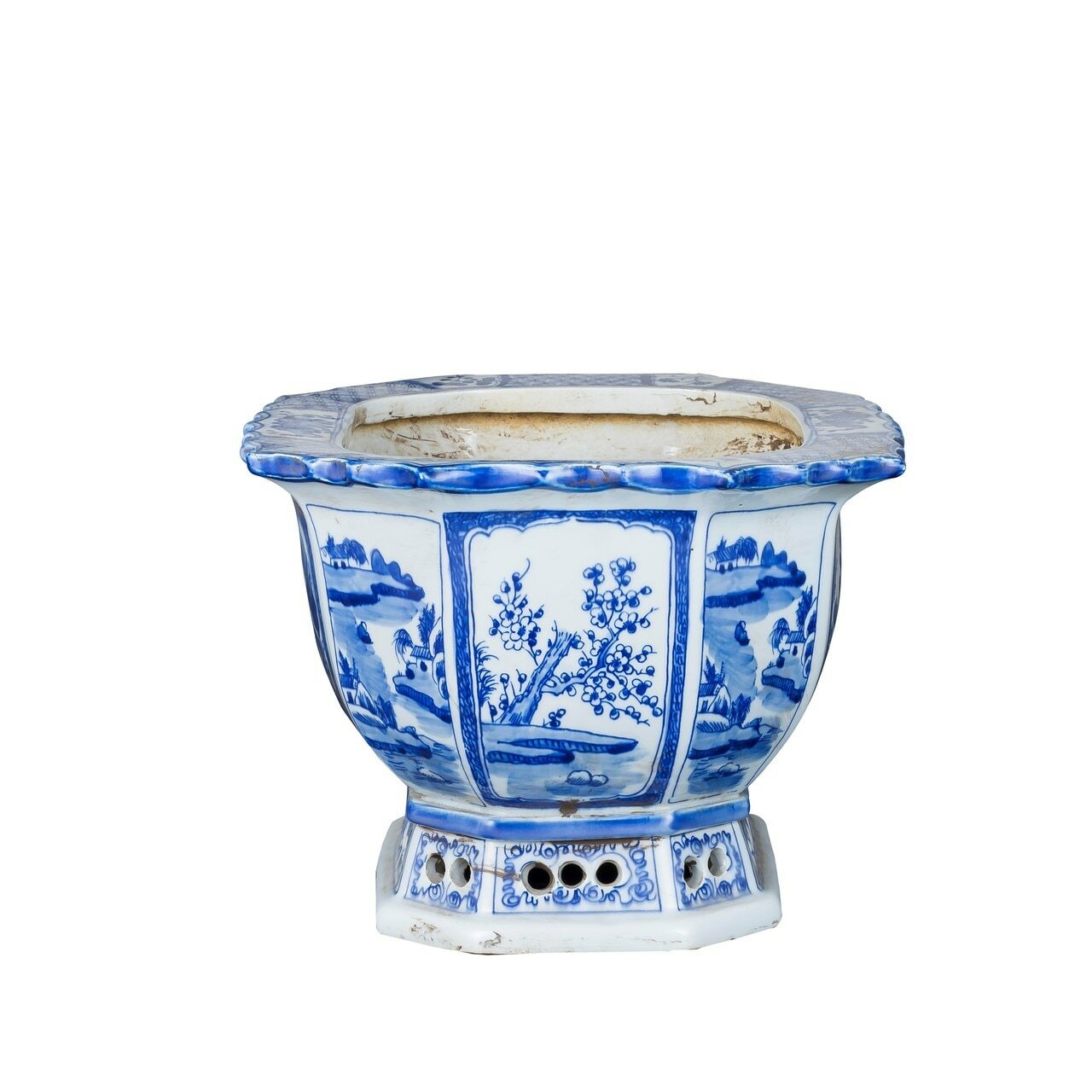 Blue And White Porcelain Octagonal Foot Bath Floral Brid By Legends Of Asia