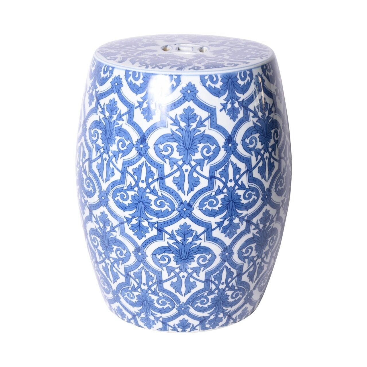 Block Print Paris Garden Stool, Blue/White