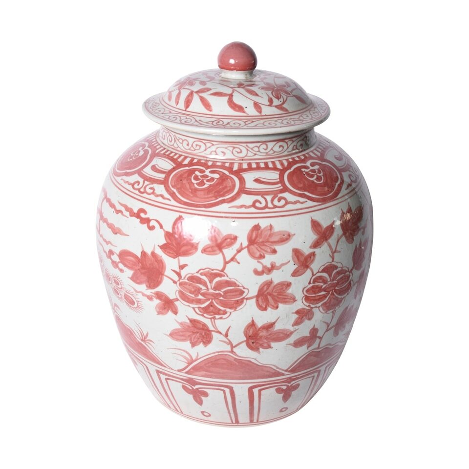 Coral Red Ginger Jar Bird Motif by Legend of Asia