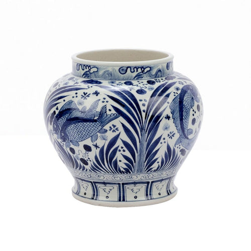 Blue and White Open Top Fish Jar By Legends Of Asia