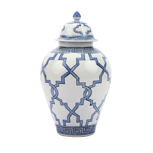 Blue And White Greek Key Grids Heaven Porcelain Jar, Legend of Asia