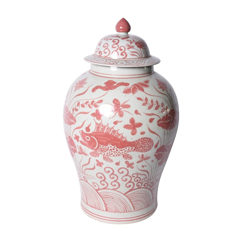 Legend of Asia Coral Red Fish Temple Jar