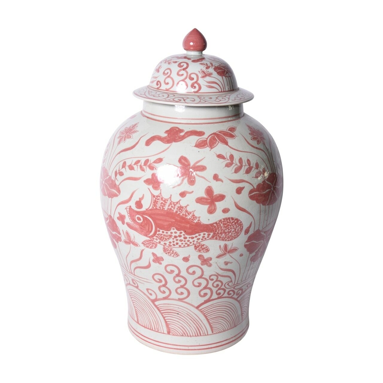 Legend of Asia Coral Red Fish Temple Jar