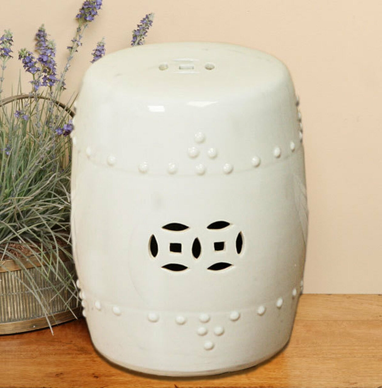 Legend of Asia White Porcelain Garden Stool