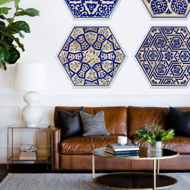 Natural Curiosities Hexagon Moroccan Blue Tile Art