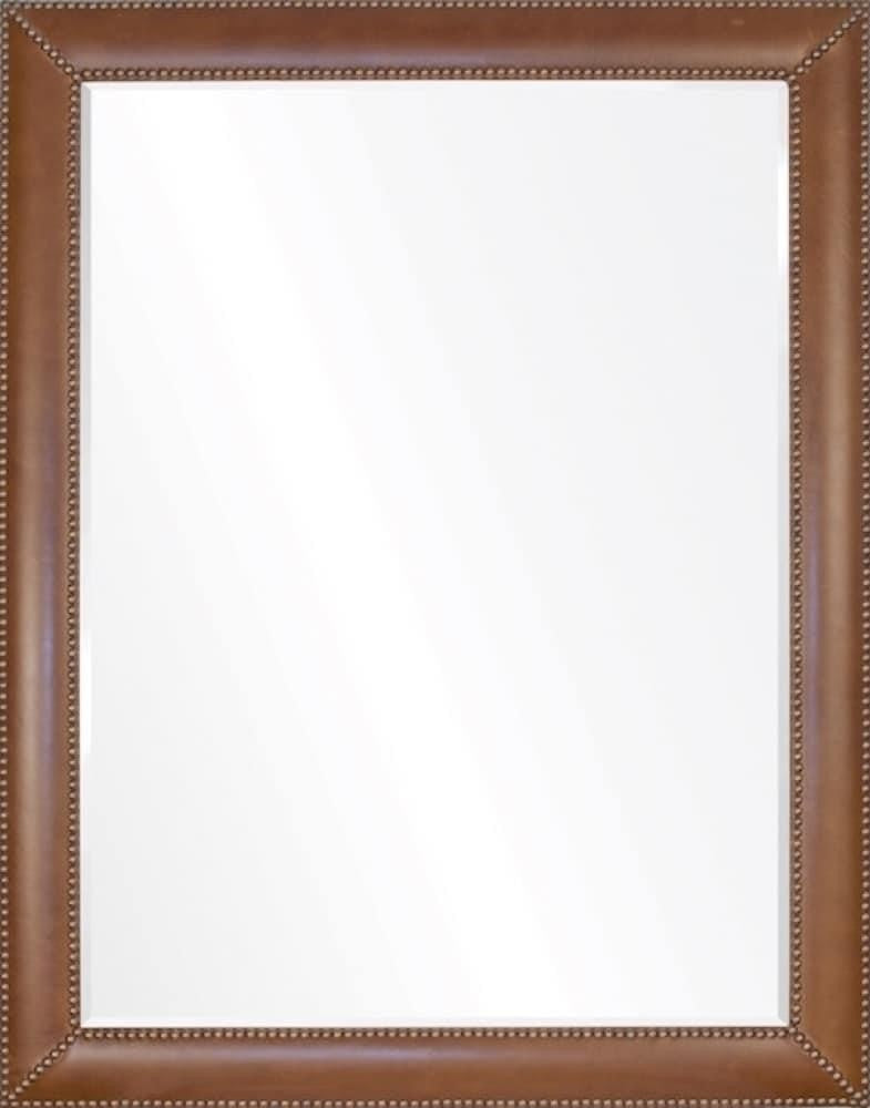 Barclay Butera Brown Leather and Brass Nailhead Wall Mirror