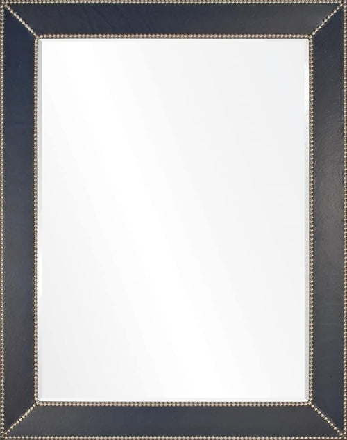 Blue Leather & Silver Nailhead Mirror by Barclay Butera