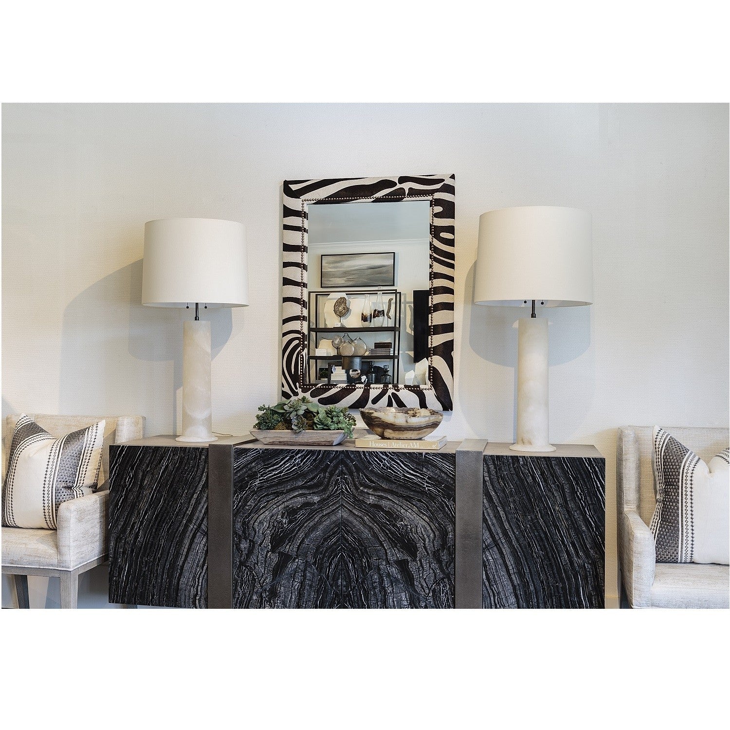 Barclay Butera Cream and Espresso Hide Mirror for Mirror Home