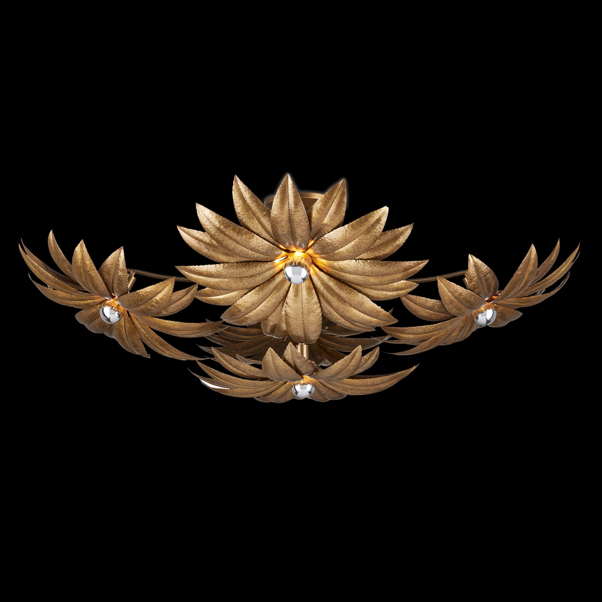 Currey & Company Alithea 45.25" 5 Light Brass Semi Flush Mount