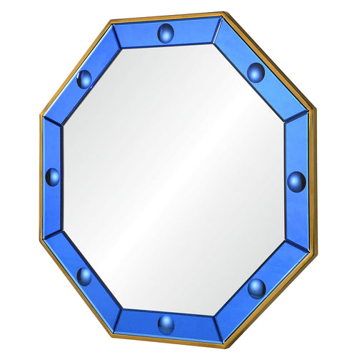 Octagonal Blue & Polished Brass Mirror by Bunny Williams