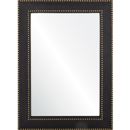 Bunny Williams Leather Mirror in Navy Blue; Brass Nail heads