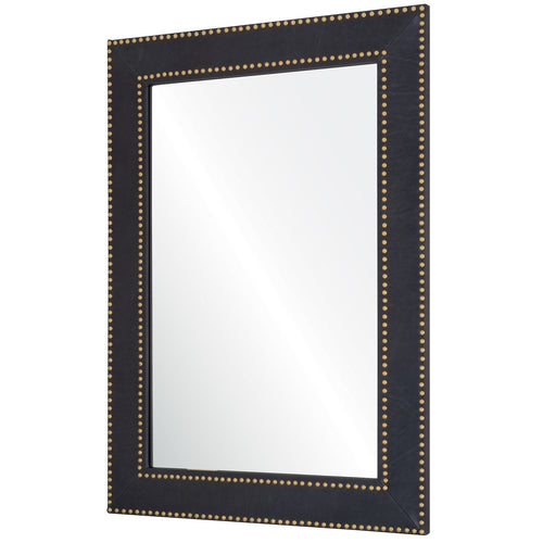 Bunny Williams Leather Mirror in Navy Blue; Brass Nail heads