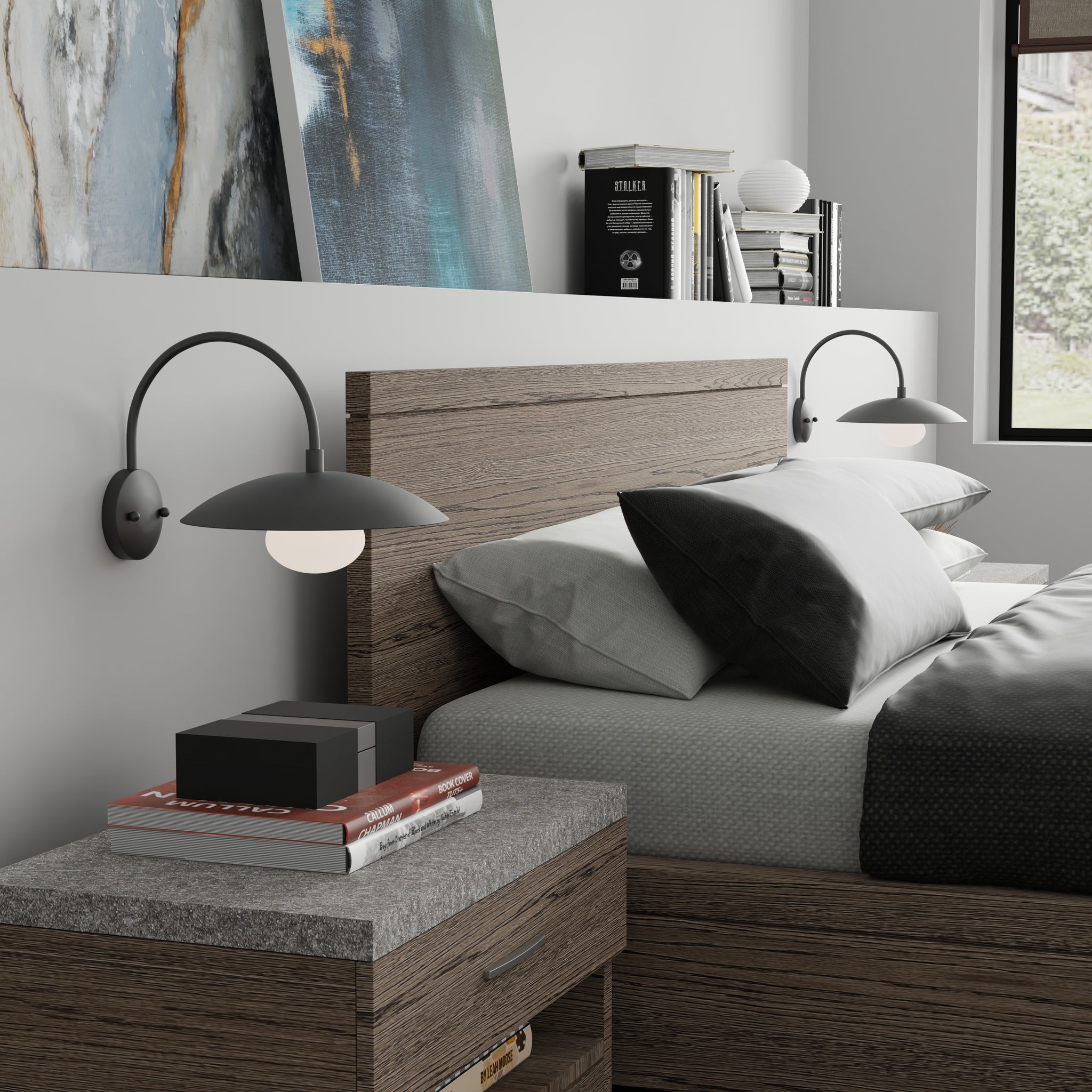 Lumanity Declan Modern Disc Matte Black 12" Wall Sconce Light