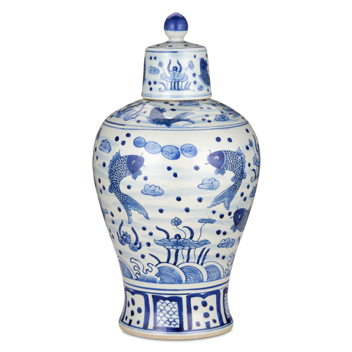 Currey & Company 16" South Sea Blue & White Meiping Jar