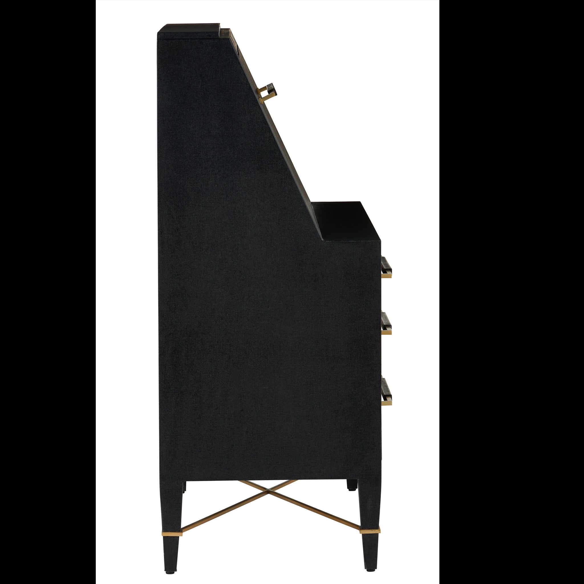 Currey & Company 36" Verona Black Laquered Linen Secretary Desk