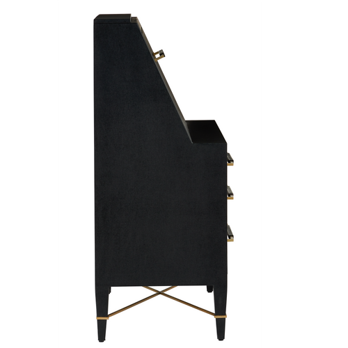 Currey & Company 36" Verona Black Laquered Linen Secretary Desk