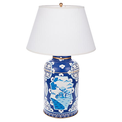 Dana Gibson Small Canton Table Lamp, Blue