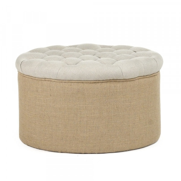 Zentique Round Ottoman Natural Linen, Jute